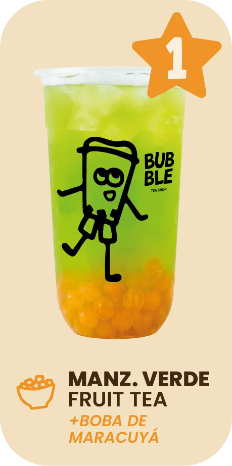 Puesto 1 del Top 10: Manz. Verde Fruit Tea con Boba de maracuyá